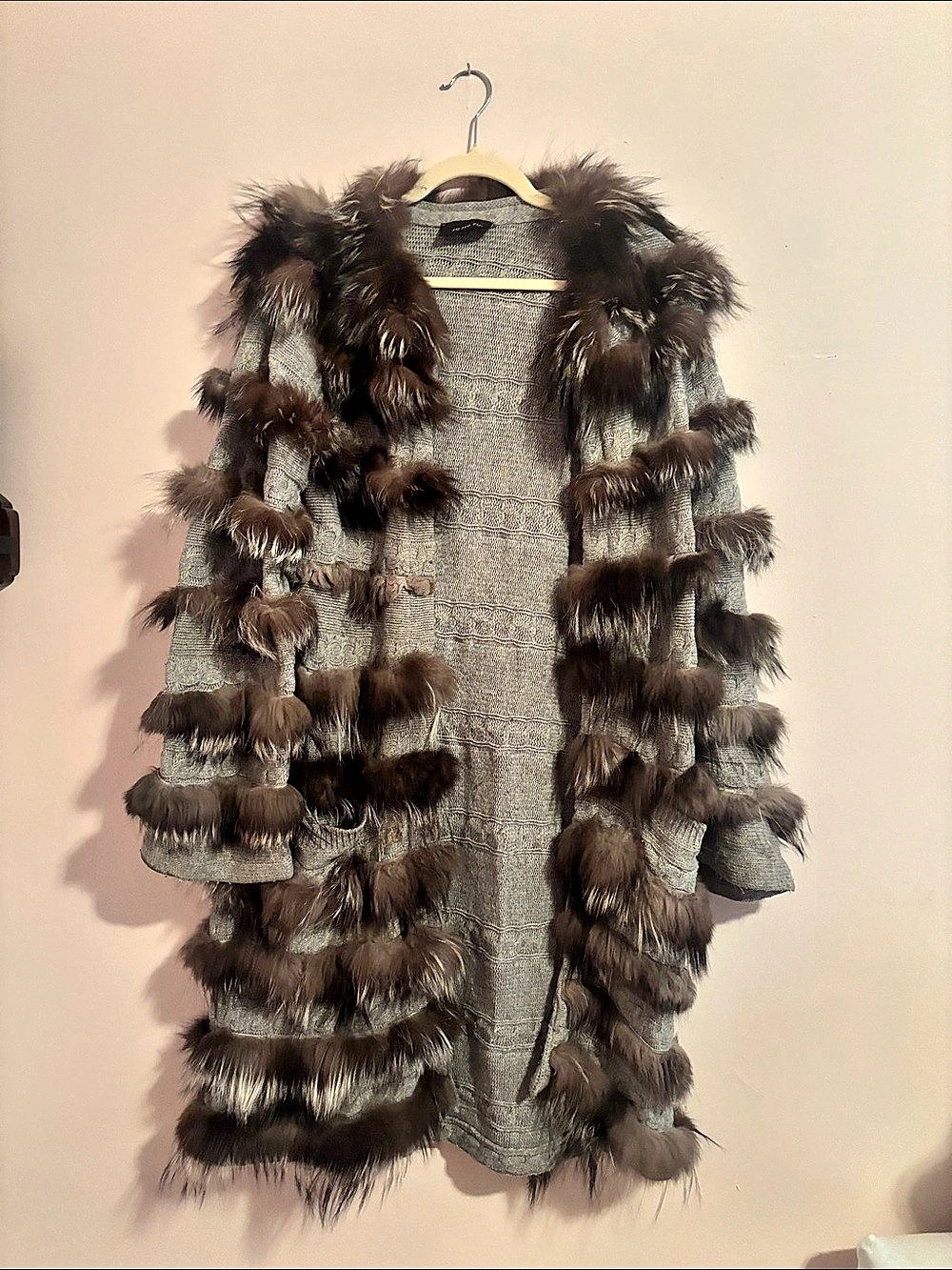 Fur Trim Gray Vest Like New